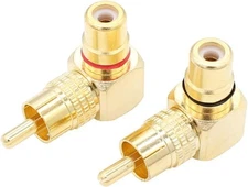 2-Pack RCA Right Angle Adapter Gold-Plated 90° RCA Plug Connector Audio Video