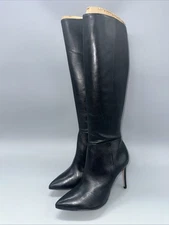 SHULTZ Mikki Up Stiletto Tall Leather Boots- Black Leather- 7.5