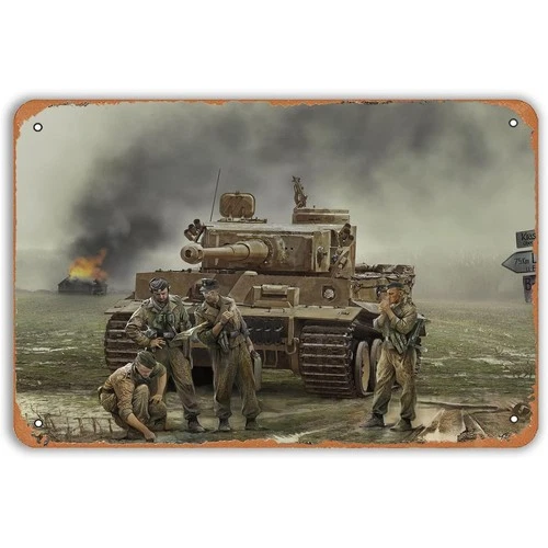 Vintage Tank Tin Metal Signs Home Décor 8.0x12.0 inch | Retro Military Battle Sc