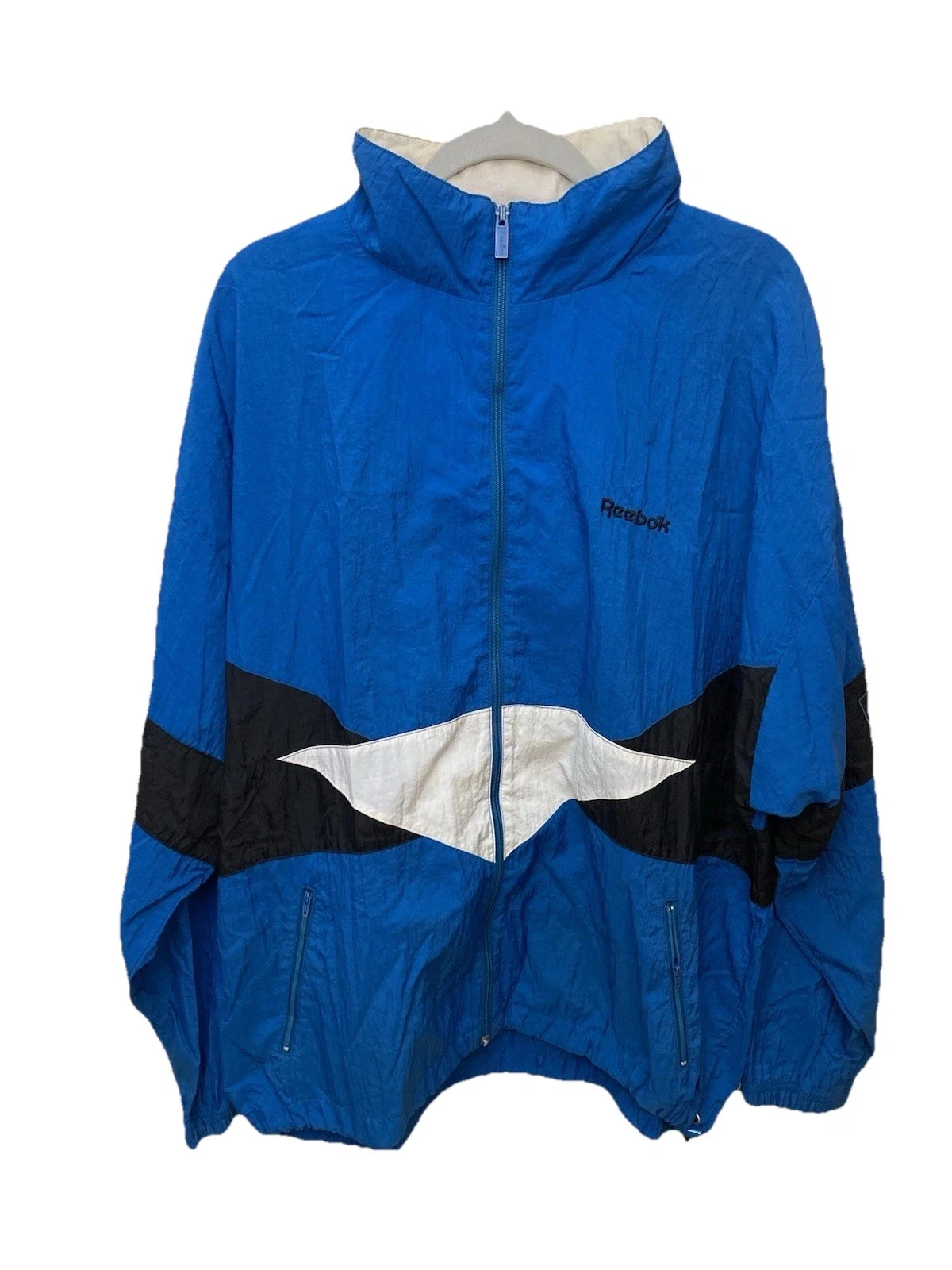 Vintage 90s Reebok Windbreaker Jacket Blue Black White XL Retro Sportswear