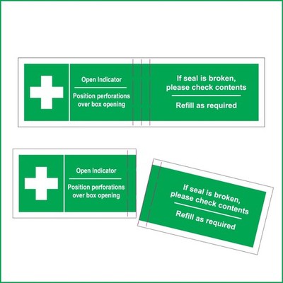 Erste Hilfe Box manipulationssichere Etiketten, 82 mm x 23 mm (40er Pack) Aufkleber