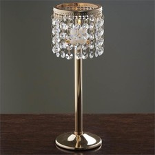 GOLD METAL 12" tall Faux Crystal Beaded CANDLE HOLDER Centerpiece Wedding SALE