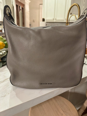 Michael Kors Gray Pebbled Shoulder Bag Silver Hardware Zip Closure Inner Pockets