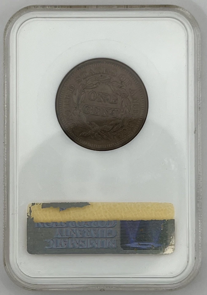 1854 Braided Hair Large Cent NGC MS64BN Soapbox Slab - Image 4 of 4