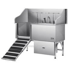 304 Stainless Steel Dog Washing Station, 61 Inch Pet Grooming Tub with Non-Slip