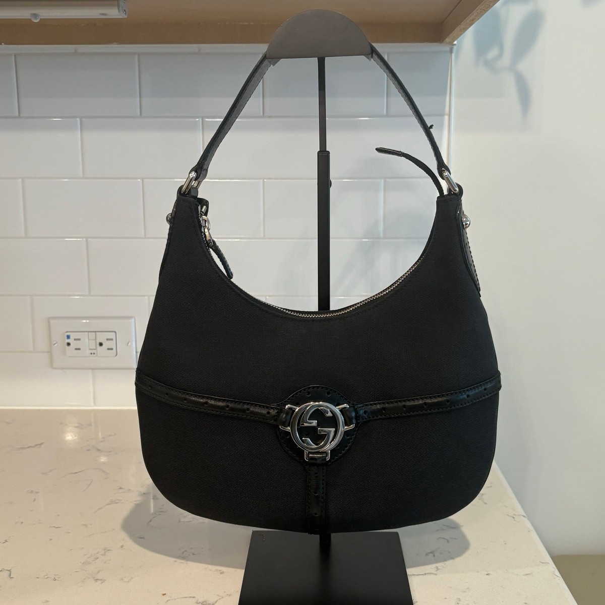 ハンドバッグ GUCCI Leather handbag with l detail Nero Gucci Soft Black Leather Icon Bit Satchel Bag ○ Labellov