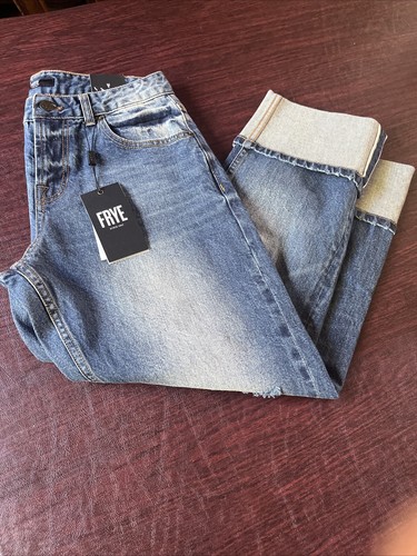 Pantalones de mezclilla recortados FRYE Veronica, pierna recta, puños, desgastados para mujer 25, $179 nuevos con etiquetas - Imagen 12 de 16