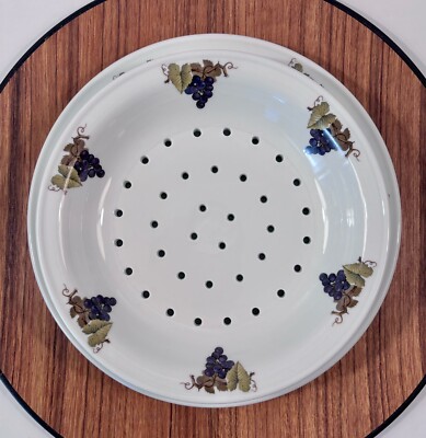 Apilco France Porcelain Grape Design Two Piece Strainer Bowl and