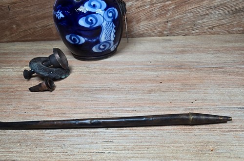 Antique Lao/Chinese Asian Water Pipe, Ceramic, Brass Stem – Rare Collectible - Picture 18 of 21