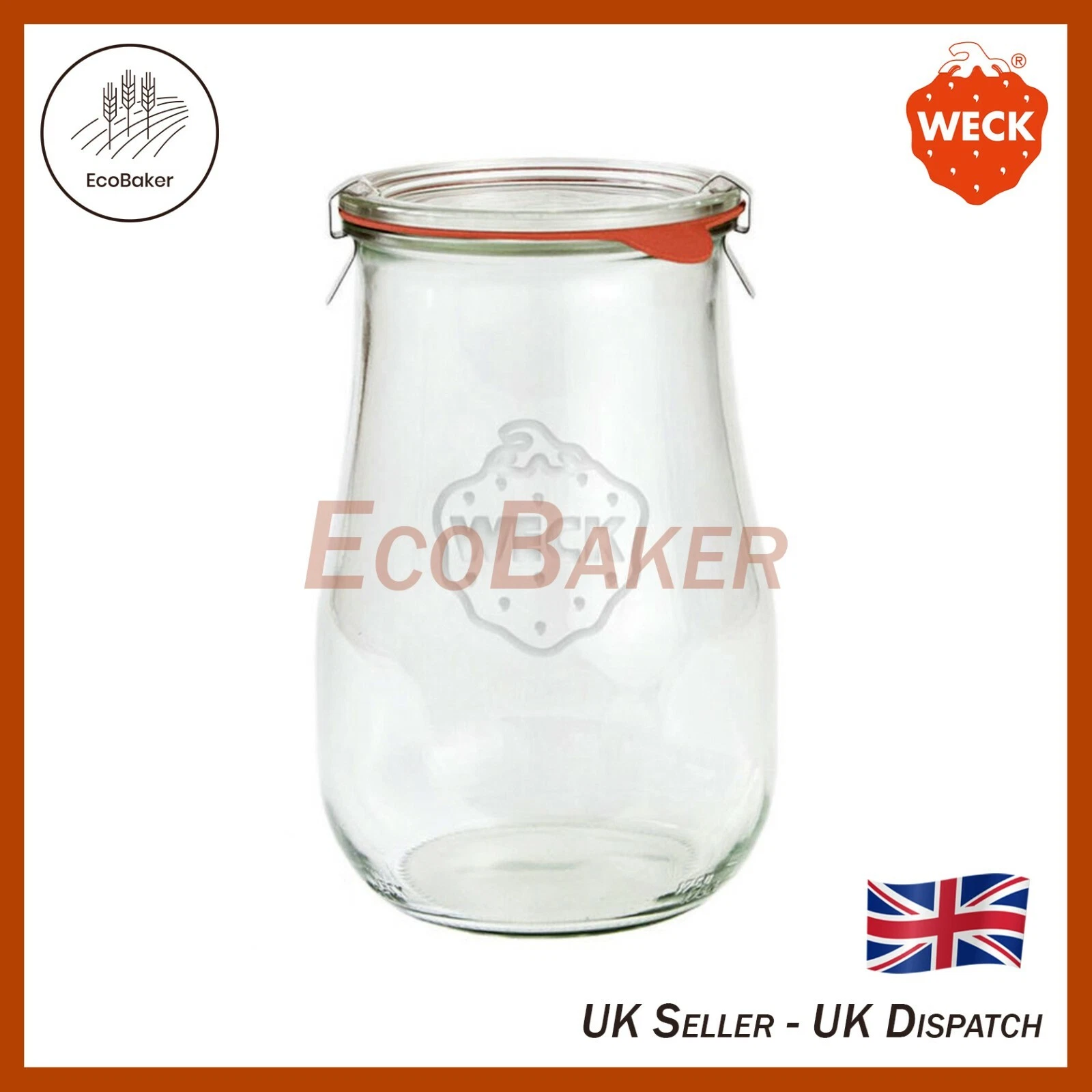 WECK 738 1750ml Storage Jar, Incl Seal & Clamps. Canning, Yoghurt, Kimchi, Jam