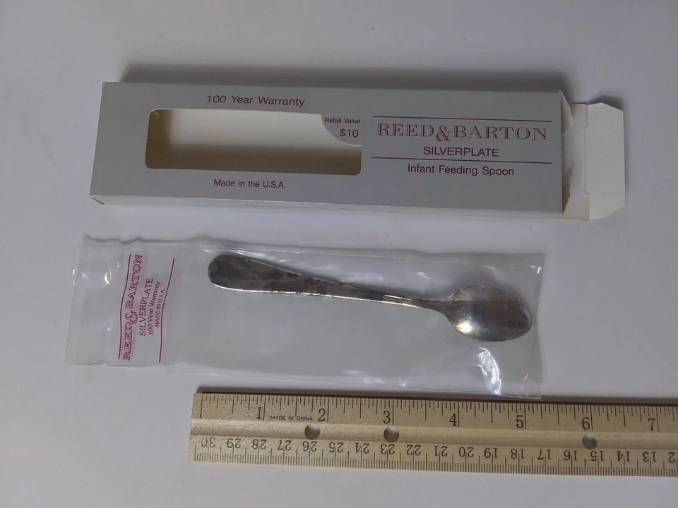 Винтажная посеребренная детская ложка Reed Barton для кормления младенцев подарок с пометкой новая из старых запасов - Изображение 4 из 4