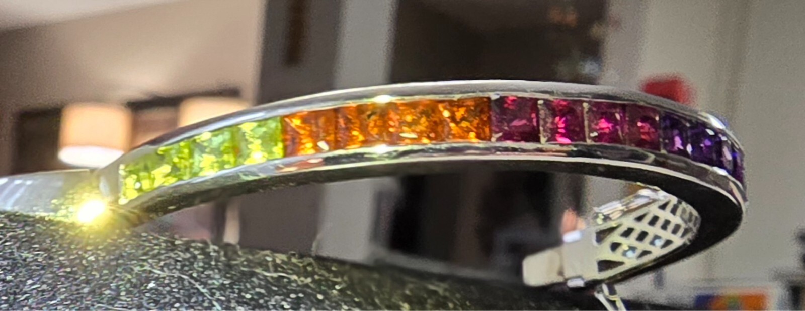 MULTI-Gemstone Bangle Bracelet (Hinged) Sterling … - image 3
