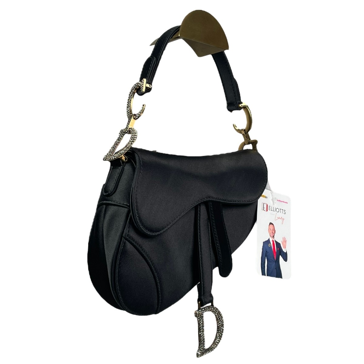 バッグ [Rare] Dior Saddle Bag Satin Crystal CHRISTIAN DIOR Satin Crystal Mini Saddle Bag Black 813229