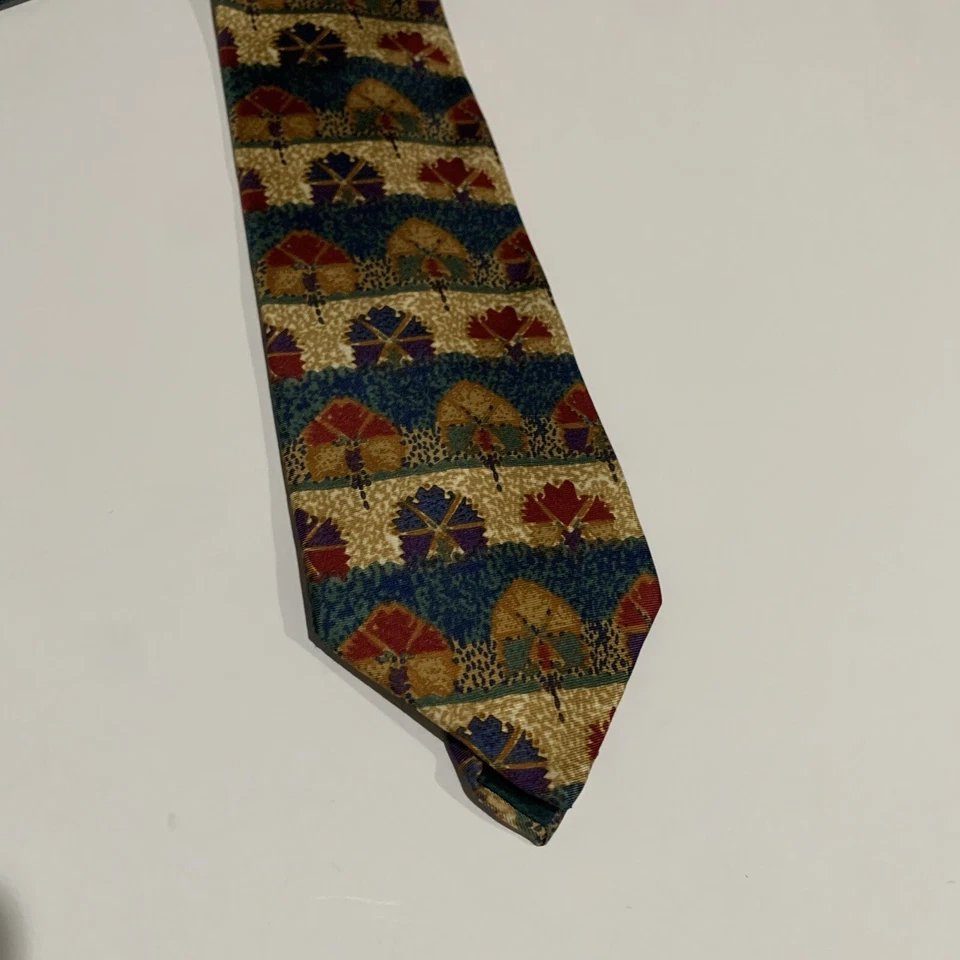 Vintage Structure Mens Tie Made In Italy Pure Silk Colorful Abstract Art - Image 2 of 4