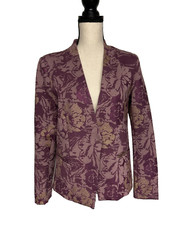 Soft Surroundings Open Front Blazer Purple Gold Tuscan Floral Glitter M