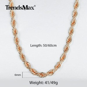 Authentic 5/6mm 585 Rose Gold Plated Twisted Rope Chain Necklace 20"/24" for Women Girls