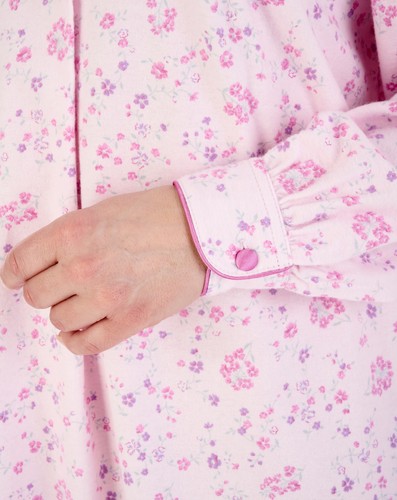 Nightdress Womens Slenderella Floral Brushed Cotton Cuff Sleeve Long Nightie - Picture 36 of 44