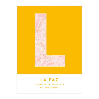 La Paz Bolivia City Map Typography Unframed Wall Art Print 12x16 In