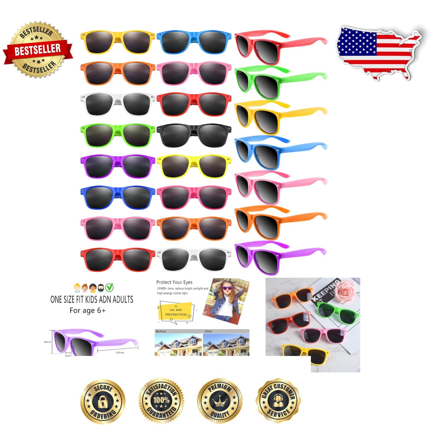 Colorful 48Pcs Sunglasses with UV400 Protection - Great for Summer Celebrations