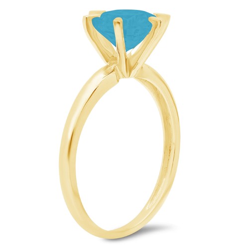 1.5 tcw Round Cut Engagement Ring 14K Yellow Gold Turquoise Promise Ring - Picture 9 of 11