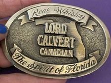 VTG LORD CALVERT Belt Buckle CANADIAN REAL WHISKY FOR REAL MEN Florida 3" Oval