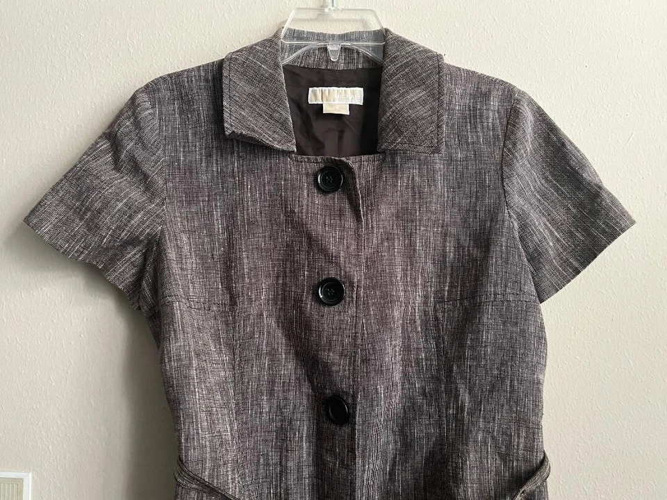 Chaqueta Traje Michael Kors Blanco y Negro A Cuadros Finos Cinturón Manga Corta Talla 12 Foto 2 de 4