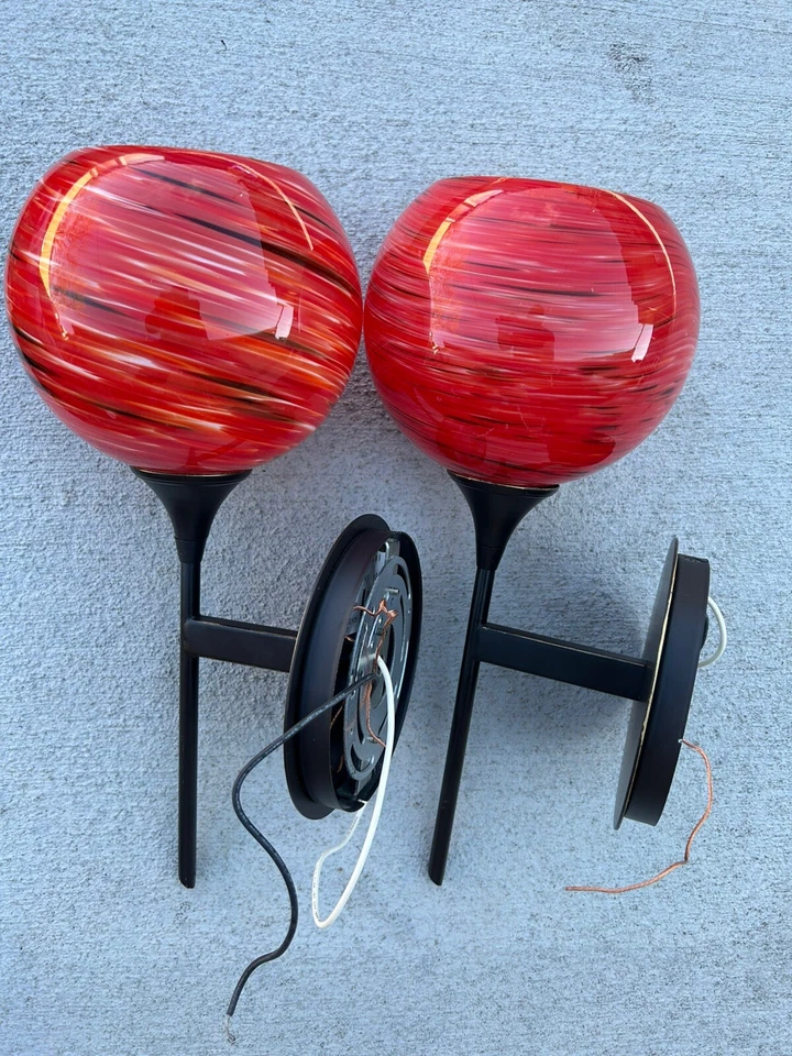 Lot Of 2 Pieces Quorum 14" Wall Mount Black - 5865-95 With Red Glass Globes - Image 3 of 4