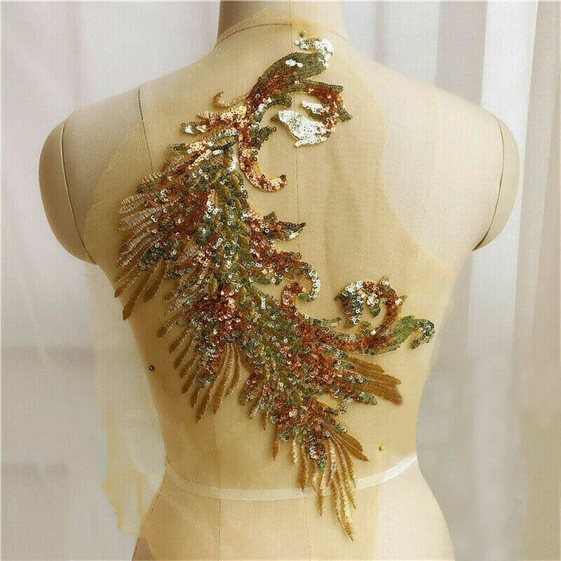 Peacock Embroidery Lace Applique Sequins Tulle Patch DIY Sewing Clothing Decor - Image 3 of 4