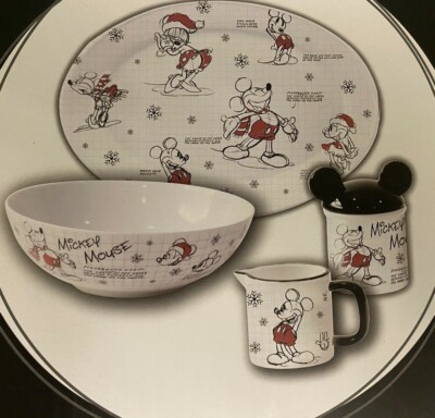 Disney Mickey Mouse Christmas Sketchbook 4 pc Serving SET Platter