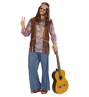 psychedelic Hippie Man Hemd Weste Hose Stirnband Kette Reggae Kostüm Größe L