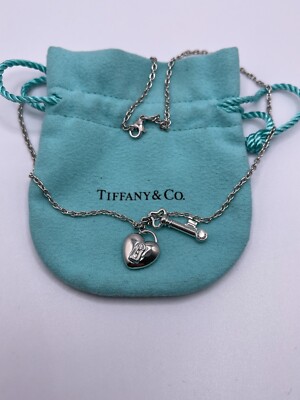 Tiffany & Co. Platinum Heart Lock and Key Diamond Pendant Necklace