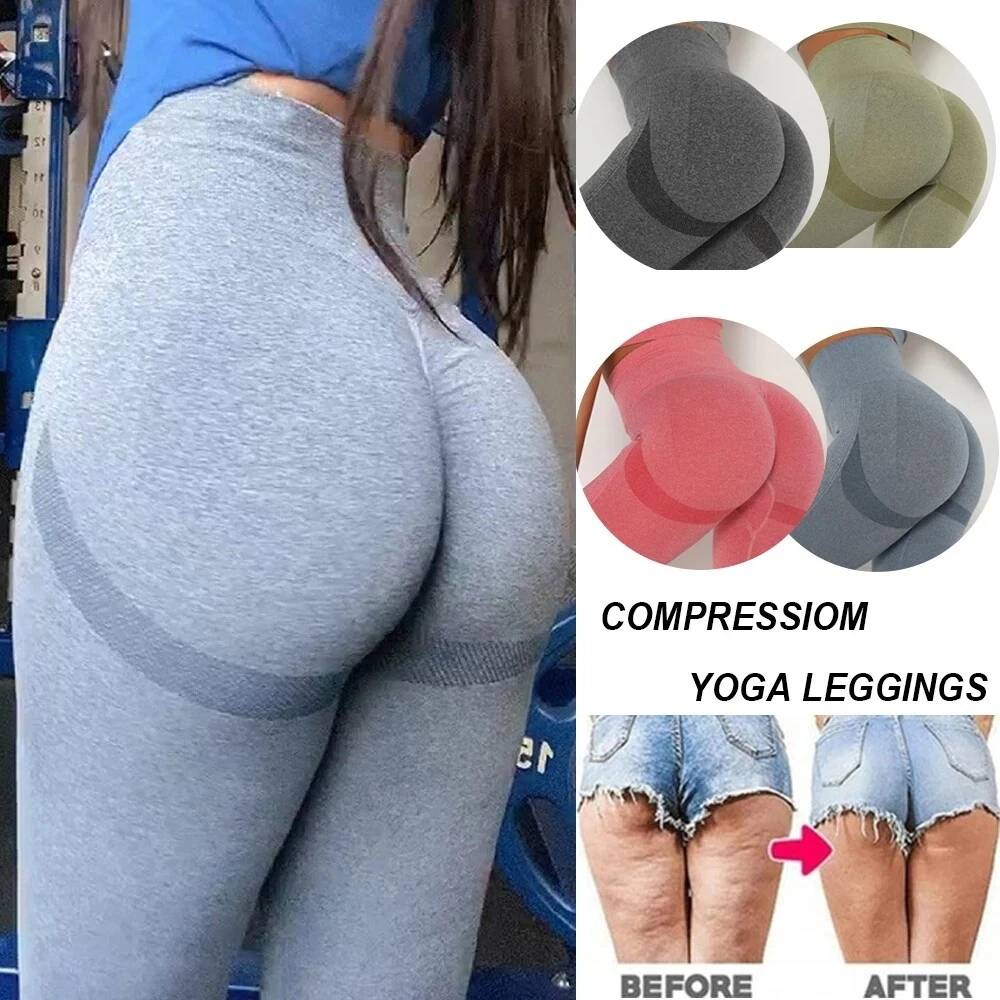 Solid Booty Scrunch Yoga Leggings, Seamless Butt Lifting Running Fitness  Sports Tights, Women's Activewear