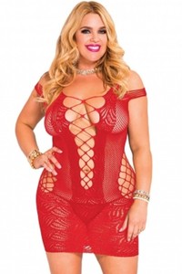 red fishnet dress