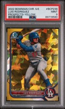 Luis Rodriguez 2022 Bowman Chrome Sapphire Prospects Yellow 28/50 PSA 9