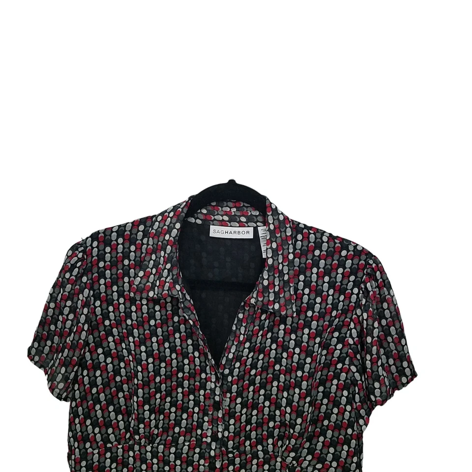 Blusa Sag Harbor para mujer talla L negra roja a lunares manga corta con botones Foto 3 de 4