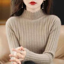 Women's Sweater Knitted Long Sleeve Pullover Half High Collar Women's Top