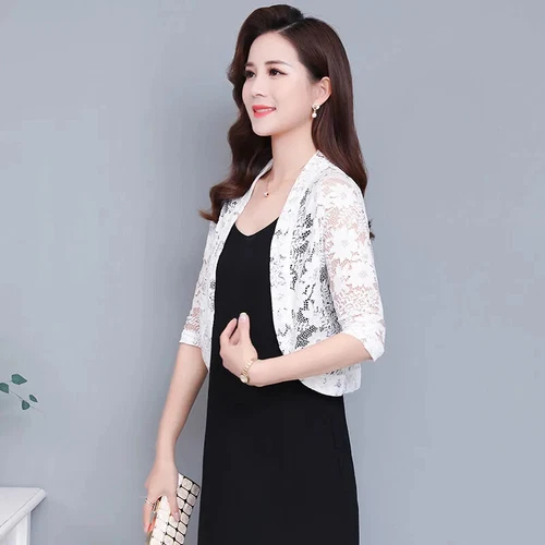 Damen Halbarm Blumen Spitze Cardigan Jacke Achselzucken Tops Capelet Crop Bolero Top - Bild 8 von 25