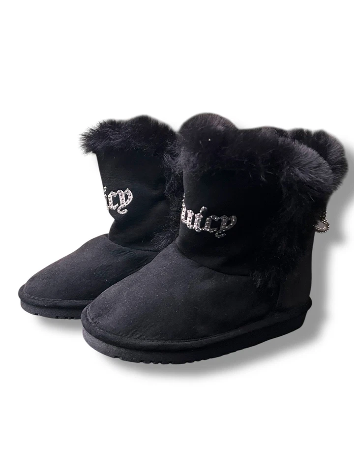 Juicy Couture Niñas Botines Zapatos Talla 10 M Plateados Lazos y Acento Brillante Negro Foto 3 de 4