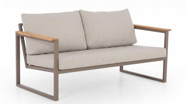 Moderner 2 Sitzer Gartensofa Beige Holz Metall Terrasse Design-image