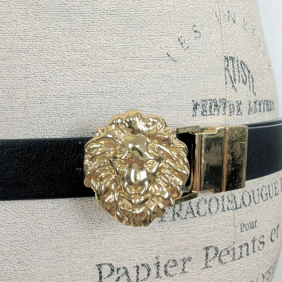 Vintage Lions Head Buckle Belt Large Black Brown Reversible - Image 2 of 4