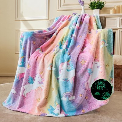 Joiedomi Glow in The Dark Decke Einhörner 50'' x 60'', rosa lila Einhorn 