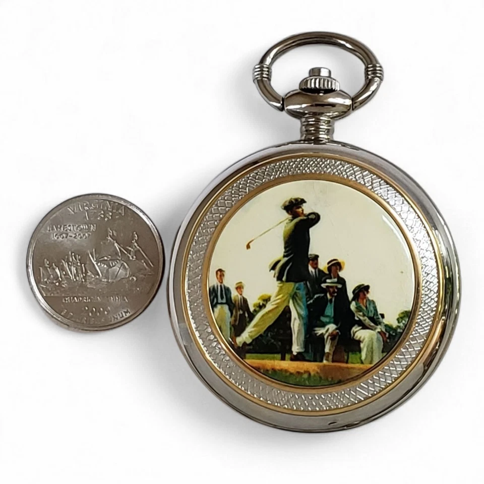 Reloj Bolsillo Timex Golfista con Llavero Tono Dorado/Plateado - Ventana Fecha - Batería Nueva Foto 3 de 4