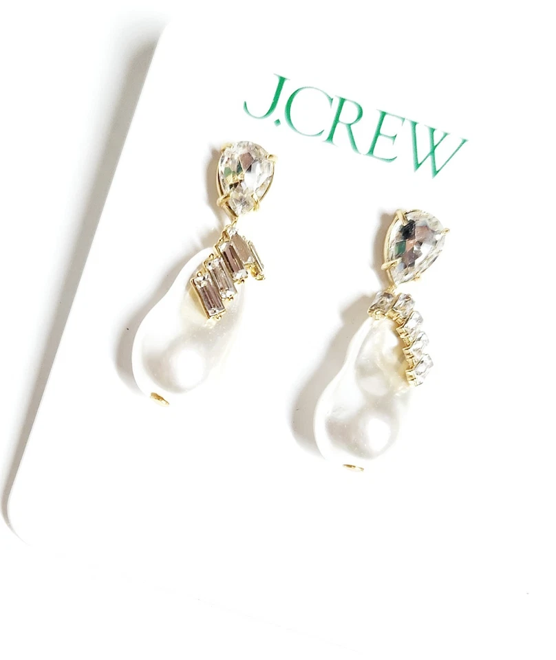 Pendientes colgantes de perlas y cristal J.Crew perlas circonitas cúbicas CG717 nuevos con etiquetas Foto 3 de 4