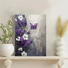 Butterfly and Flower Framed Canvas Stretched Ready to Hang 50x40 Home decor Gift