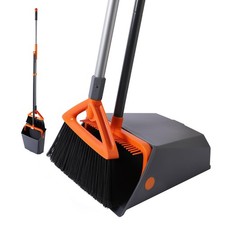 Heavy Duty Outdoor Broom and Dustpan Set with Long Handle, Standing Dustpan &...