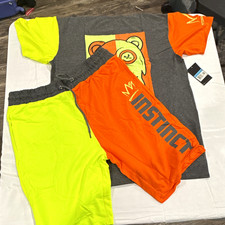 Galaxy by Harvic Men's 2-Piece Set 2XL Gray Orange Yellow Bear Tee Shorts