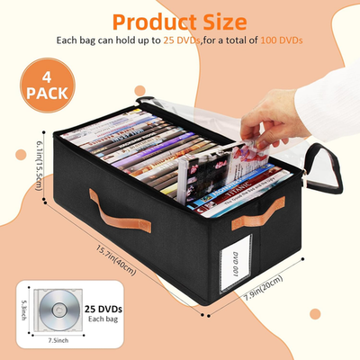 4 Pack DVD Storage Box, Stackable Oxford Fabric DVD Cases Holder