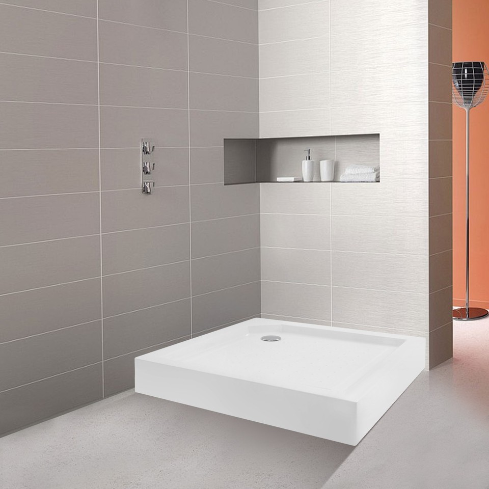 36x36" Anti-Slip Shower Pan Center Drain - Bright White 3-Wall Install ...