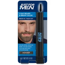 New Just For Men 1 Day Beard & Brow Color Medium Brown 0.3oz Brush-In Wash-Out
