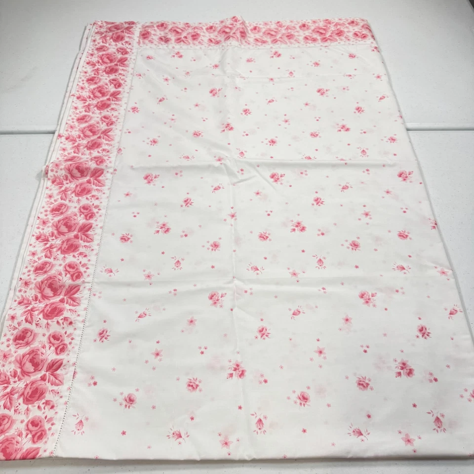 vintage cannon flat sheet twin grand manor pink roses floral mcm retro 1475-8 - Image 4 of 4